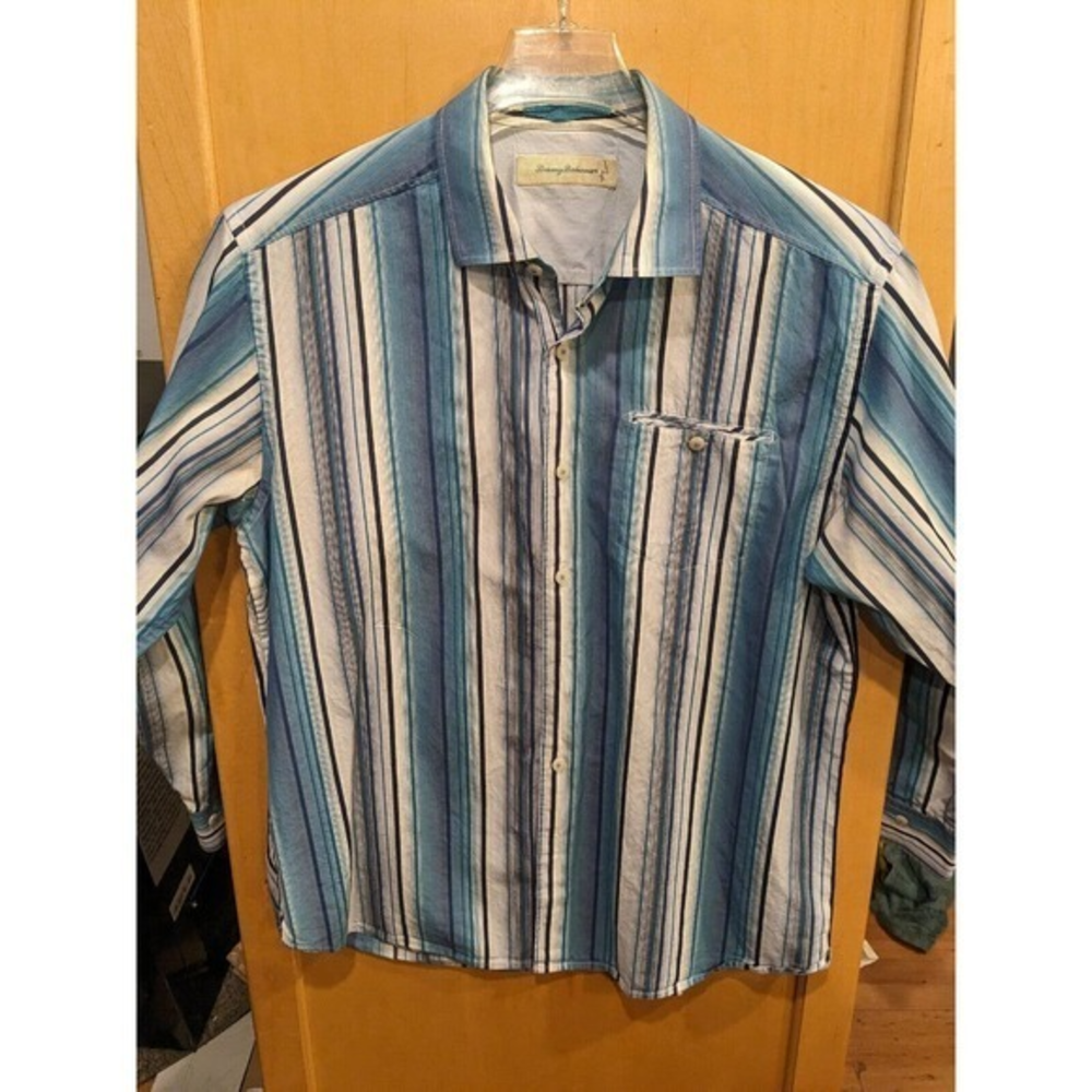 TOMMY‎ BAHAMA Men's Button Down Shirt Large LONG Sleeve Hawaiian Cotton/Silk